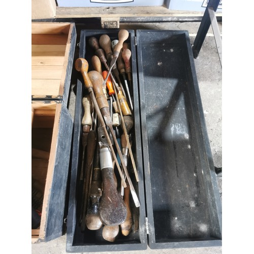 81 - 3 wooden boxes containing a quantity of various vintage wood working tools