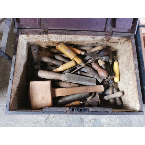 81 - 3 wooden boxes containing a quantity of various vintage wood working tools