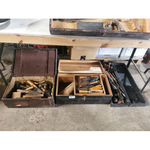 81 - 3 wooden boxes containing a quantity of various vintage wood working tools