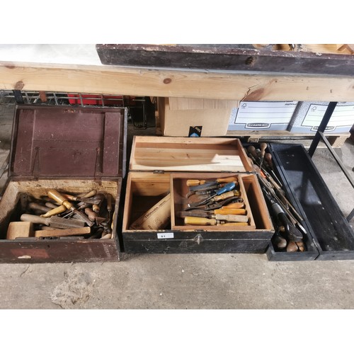 81 - 3 wooden boxes containing a quantity of various vintage wood working tools