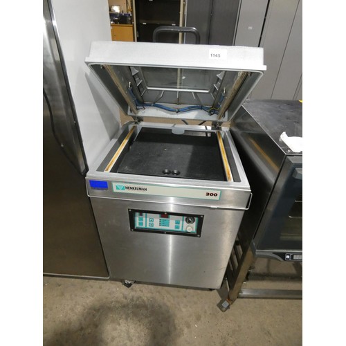 1145 - A large mobile commercial stainless steel vacuum packer by Henkleman type 300 3 phase  - trade