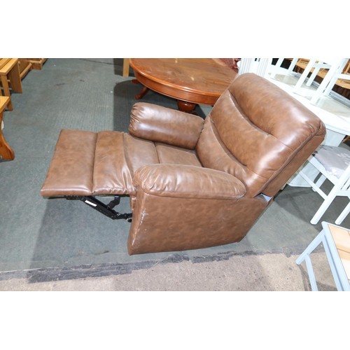 2074 - A brown upholstered manually reclining arm chair