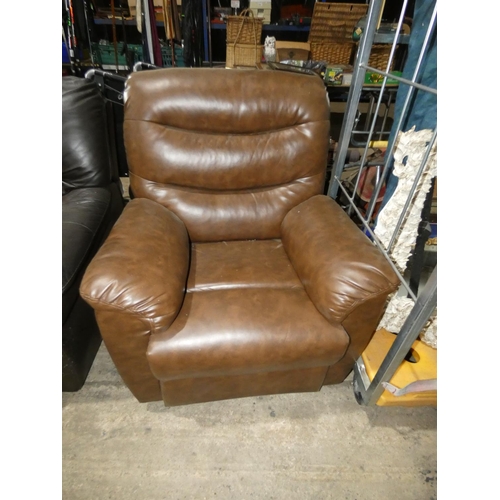 2074 - A brown upholstered manually reclining arm chair