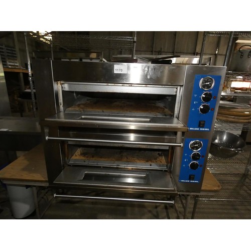 1170 - A commercial stainless steel counter top 2 door pizza oven by Blue Seal type DB8.30, 2 blue industri... 