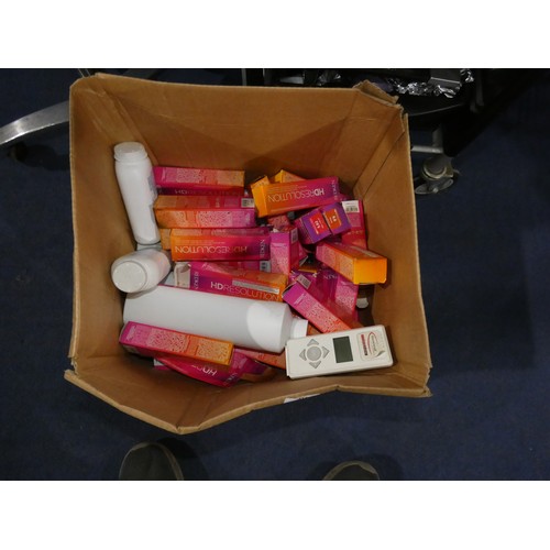 2573 - A quantity of hair & beauty products stands/trays etc including HD revolutions hair dye trade