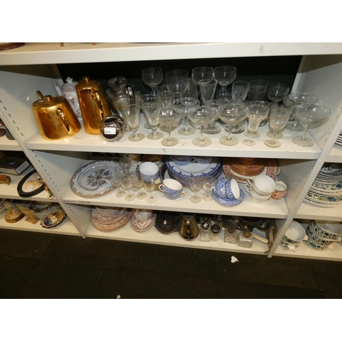 3042 - A quantity of miscellaneous decorative teaware, glassware and silver-plated ware etc (three shelves)