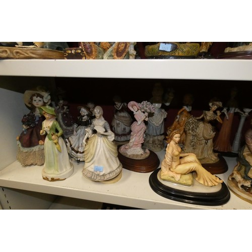 3022 - A collection of decorative resin and ceramic figures (2 shelves)