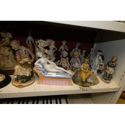 3022 - A collection of decorative resin and ceramic figures (2 shelves)