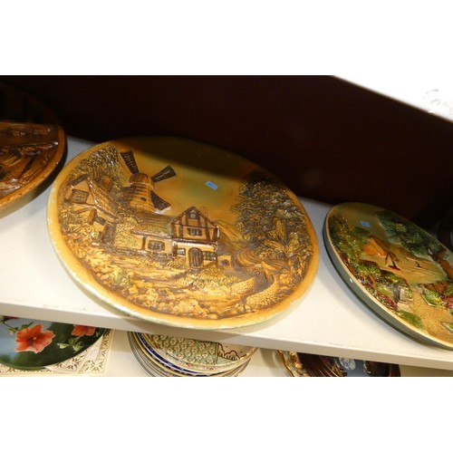 3027 - 6 large chalkware decorative wall plates and a quantity of miscellaneous decorative pictorial plates... 