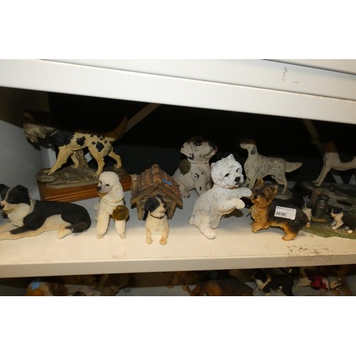 3030 - A collection of resin and ceramic dogs (three shelves)