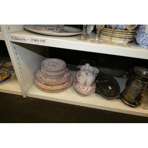 3042 - A quantity of miscellaneous decorative teaware, glassware and silver-plated ware etc (three shelves)