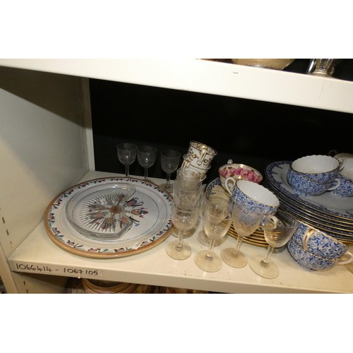 3042 - A quantity of miscellaneous decorative teaware, glassware and silver-plated ware etc (three shelves)