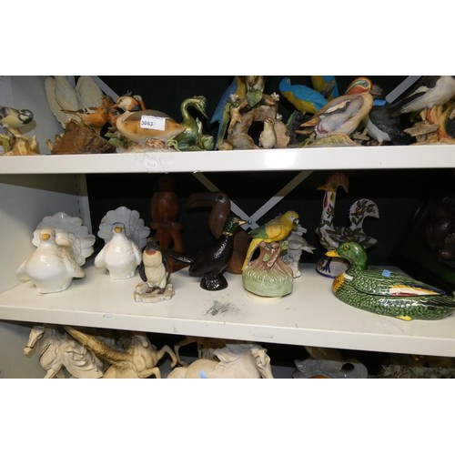 3063 - A quantity of resin, ceramic and other bird ornaments (three shelves)