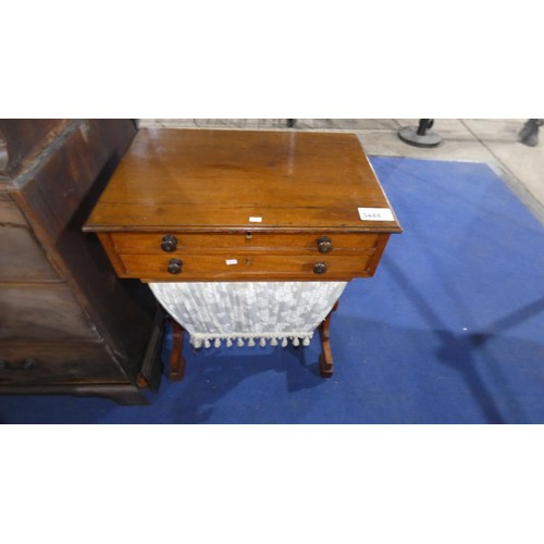 3488 - A 19th Century mahogany rectangular top sewing box with a lift lid and a deep fabric well,  approxim... 