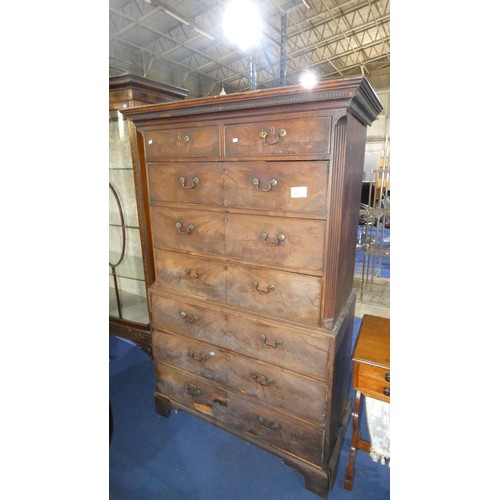 3489 - An 18th century mahogany 2-part chest on chest with canted corners 2 short and 6 long drawers with b... 