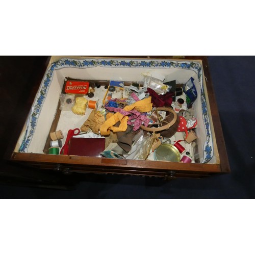 3488 - A 19th Century mahogany rectangular top sewing box with a lift lid and a deep fabric well,  approxim... 