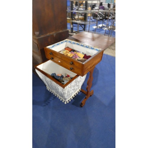 3488 - A 19th Century mahogany rectangular top sewing box with a lift lid and a deep fabric well,  approxim... 