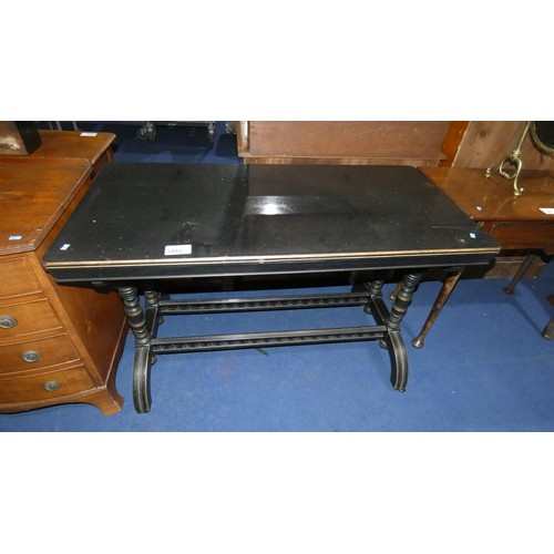 3482 - An Edwardian black and gilt decorated rectangular topped centre table with turned legs, approximatel... 