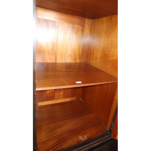 3491 - Mahogany bow front wardrobe with three panel doors & three drawers, approximately 156cm wide.  The t... 