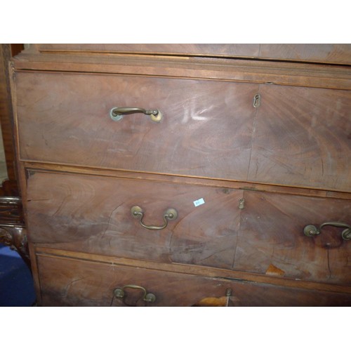 3489 - An 18th century mahogany 2-part chest on chest with canted corners 2 short and 6 long drawers with b... 