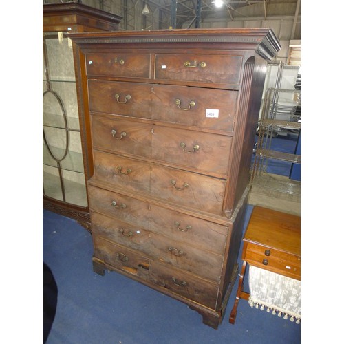 3489 - An 18th century mahogany 2-part chest on chest with canted corners 2 short and 6 long drawers with b... 