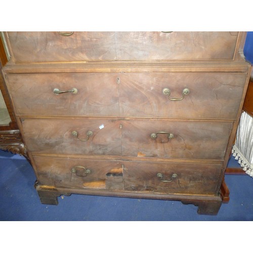 3489 - An 18th century mahogany 2-part chest on chest with canted corners 2 short and 6 long drawers with b... 