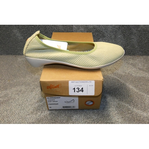 134 - A pair of ladies slip on shoes by Softinos type Tenerife baby green size Euro 39