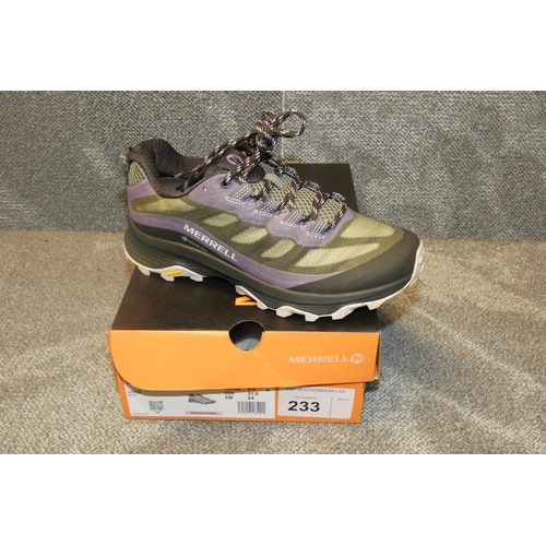 A pair of womens shoes by Merrell type Moab speed GTX Lichen size UK 4.5