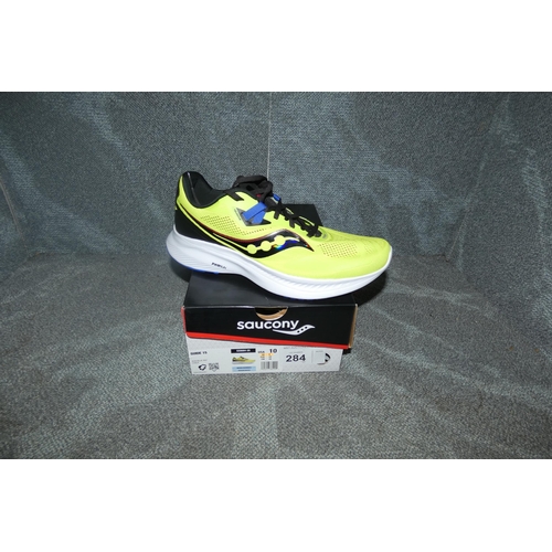 A pair of mens running shoes by Saucony type Guide 15 Acid / blue raz