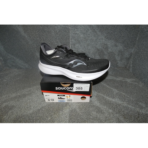 305 - A pair of mens running shoes by Saucony type Ride 15 Black / white size UK 7