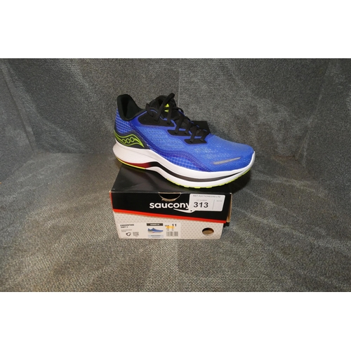 313 - A pair of mens running shoes by Saucony type Endorphin shift 2 Blue raz / acid rouge size UK 10