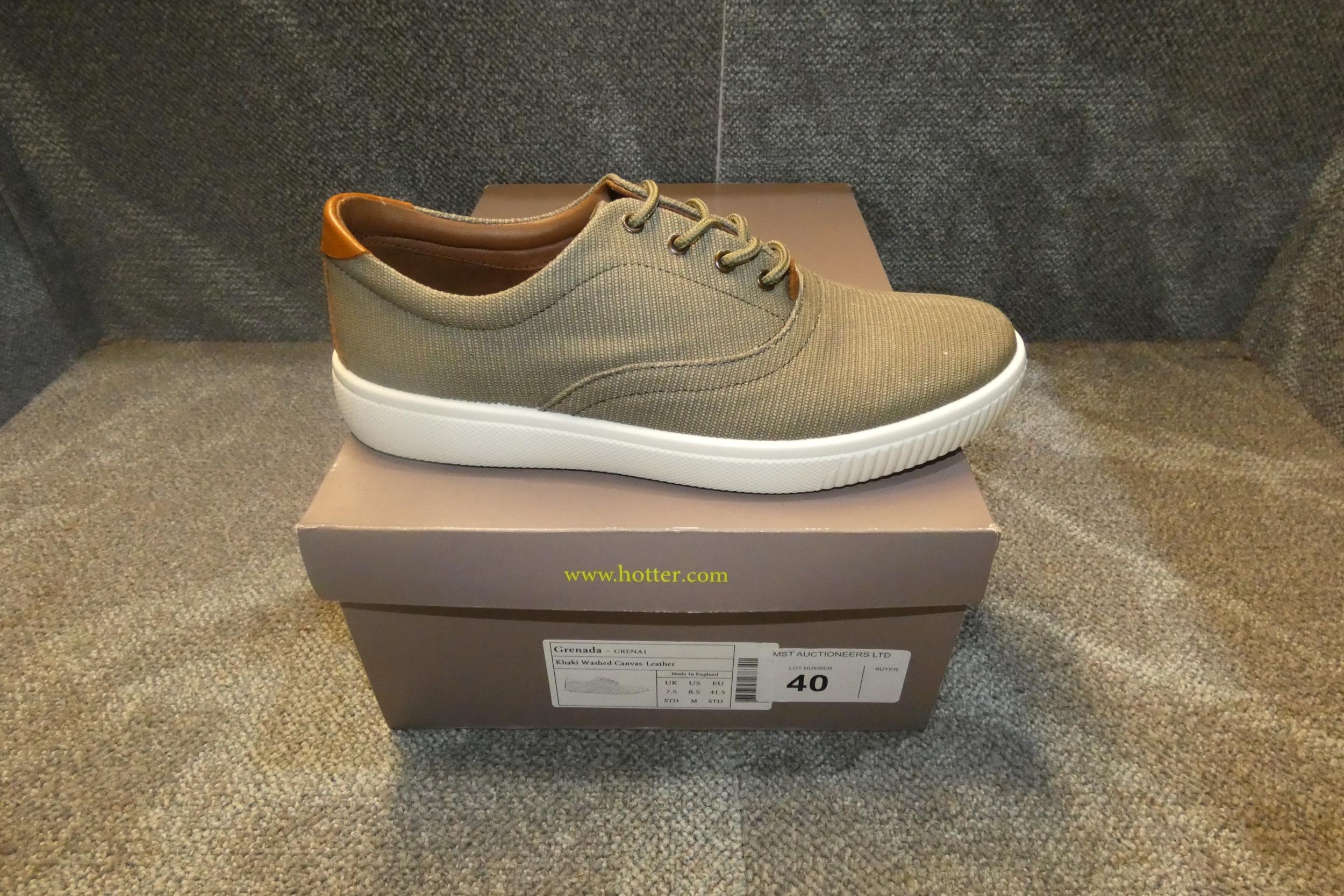 A pair of mens shoes by Hotter type Grenada khaki washed canvas leather ...