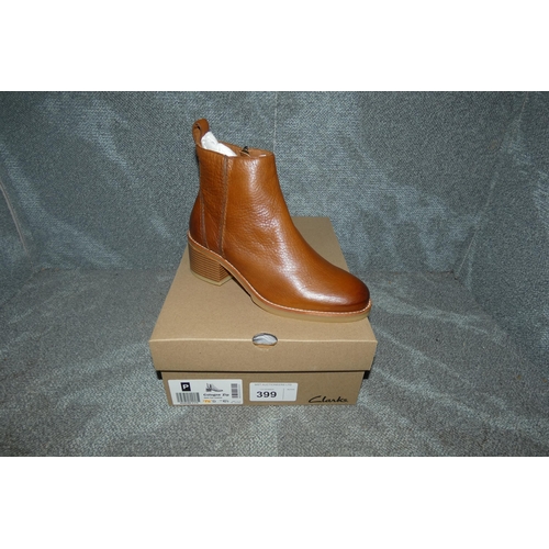 399 - A pair of womens ankle boots by Clarks type Cologne Zip Dark tan Leather size UK 7.5