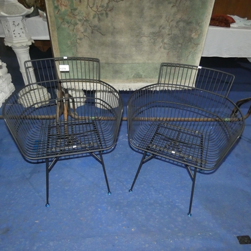 1379 - 2 black metal mesh dining chairs (no cushions are included)