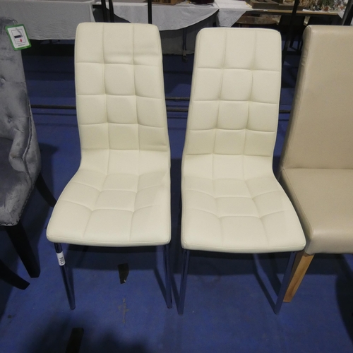 1386 - 2 cream upholstered dining chairs with metal legs