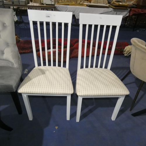 1396 - 2 white painted slat back dining chairs