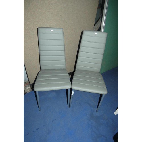 1375 - 2 grey upholstered dining chairs with metal legs