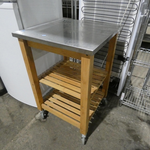 2183 - A stainless steel topped mobile catering table approx 58x58x67cm