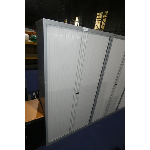 2271 - 1 grey metal tambour front office storage cabinet by Bisley approx 100 x 47 x 197cm high