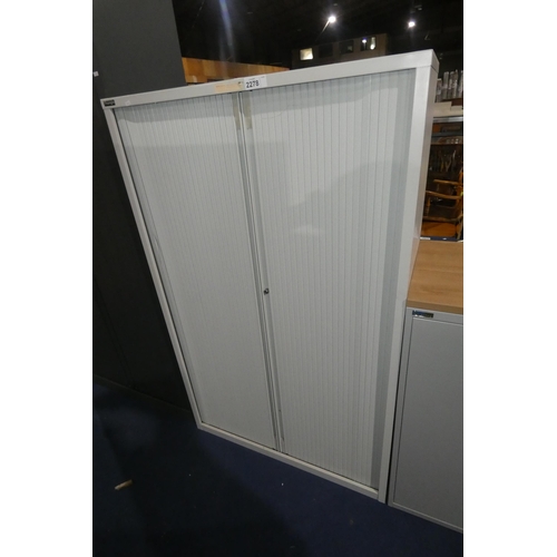 2278 - 1 grey metal tambour front office storage cabinet by Triumph approx 100 x 47 x 192cm high