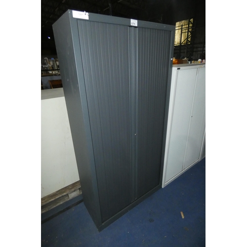 2279 - 1 dark grey metal tambour front office storage cabinet approx 100 x 43 x 198cm high