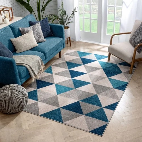 1253 - 1 Rivka power loom blue / grey / cream rug approx 240 x 300cm RRP £293