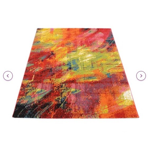 1256 - 1 Dever shaggy red / green / purple rug approx 200 x 290cm RRP £132