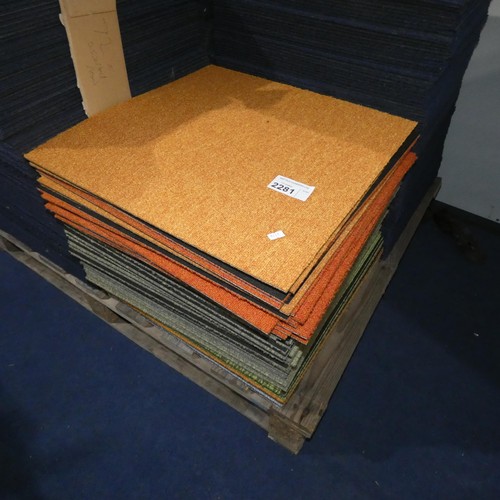 2281 - A quantity of approx 72 various colour unused carpet tiles each 50 x 50cm