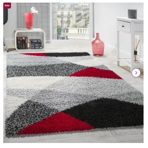 1259 - 1 Averi shaggy grey / red / black rug approx 300 x 400cm RRP £284