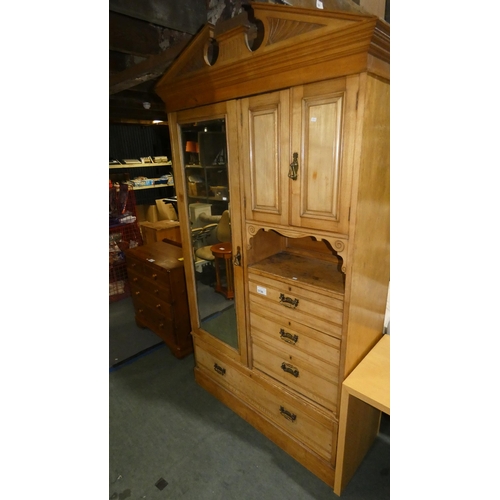 3136 - A vintage pine wardrobe with 1 long door / 2 short doors and 1 long drawer / 3 short drawers approx ... 