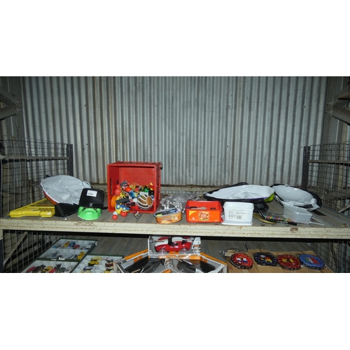 3128 - A quantity of various Halloween masks, fabric pens, toys etc. Contents of 1 shelf