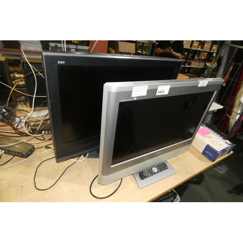 3404 - 2 x flat screen TVs, 1 x Toshiba, 1 x Samsung, comes with stands - trade Both tested working