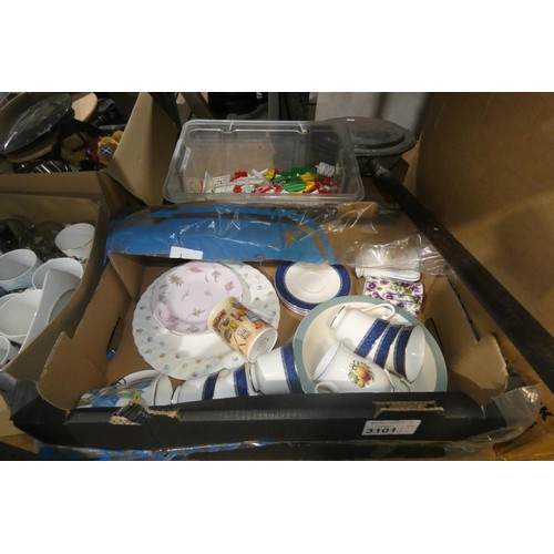 3101 - A quantity of various household items including 3 clocks, cutlery, crockery, a bed warming pan etc. ... 