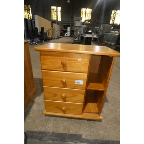 3143 - 1 pine chest of 3 drawers approx 83cm wide and 1 pine chest of 4 drawers approx 61cm wide